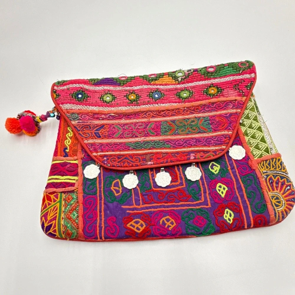 Vintage Banjara Tribal Embroidered Crossbody Bag Indian Mirror Work Coin‎ Boho